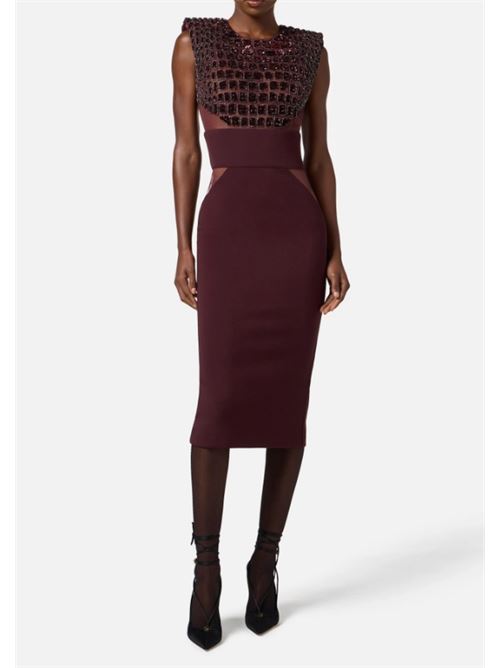 DRESS WITH COCONUT EMBROIDERY ELISABETTA FRANCHI | AB83457E2EA4 Merlot